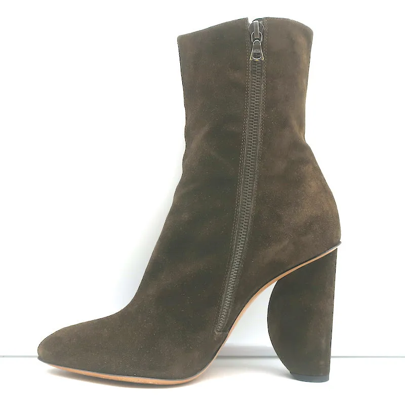 Bottes Dries Van Noten à talon courbé en daim olive taille 41