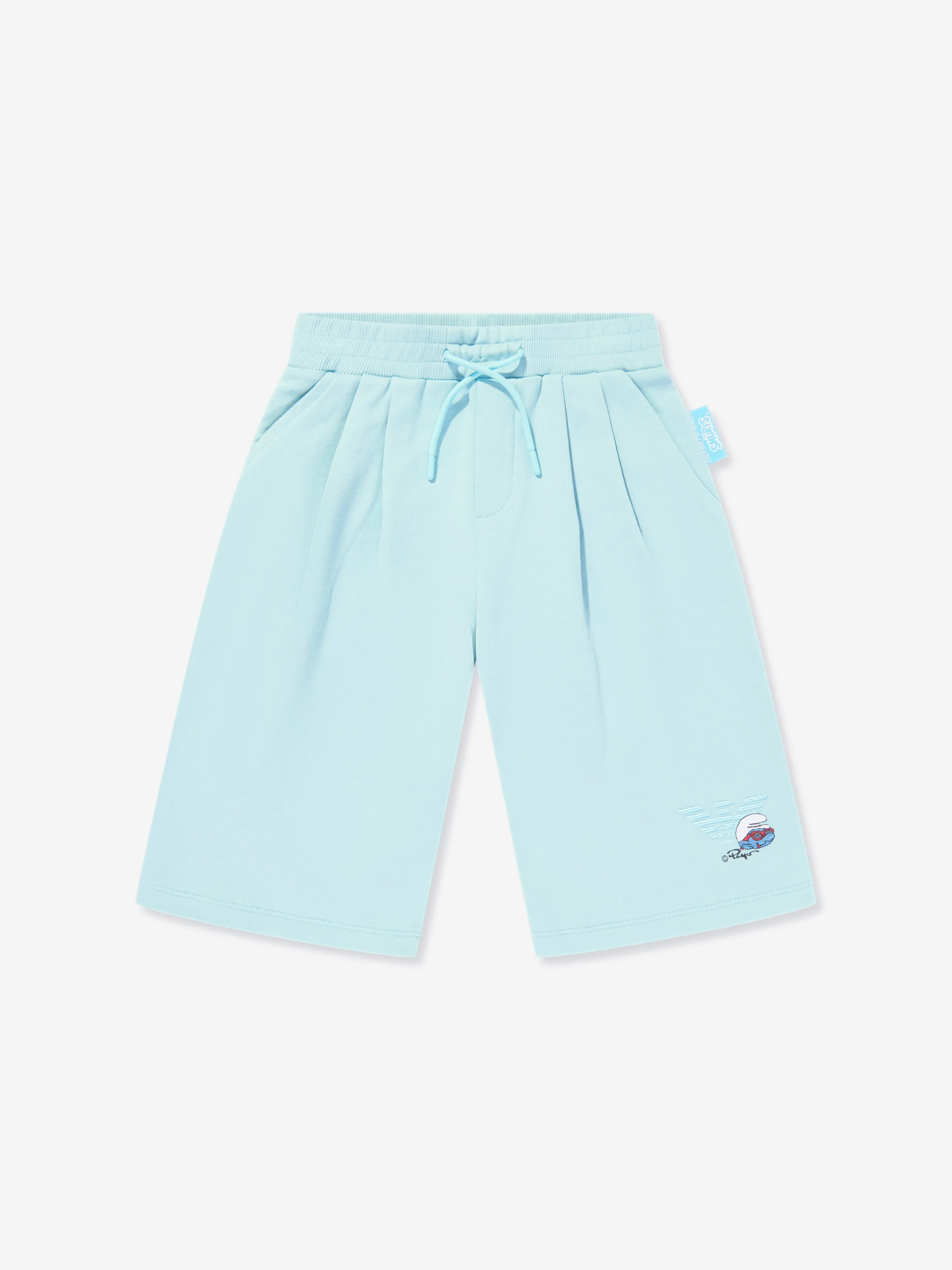 Short Emporio Armani pour garçons avec logo Schtroumpf en bleu