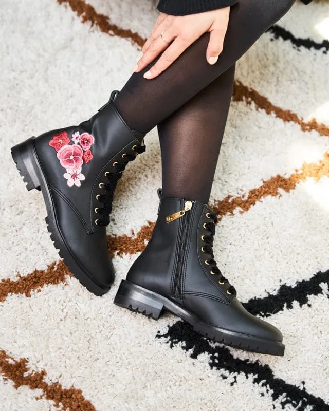 Bottes véganes Fantasy en simili-cuir recyclé à grain | Noir