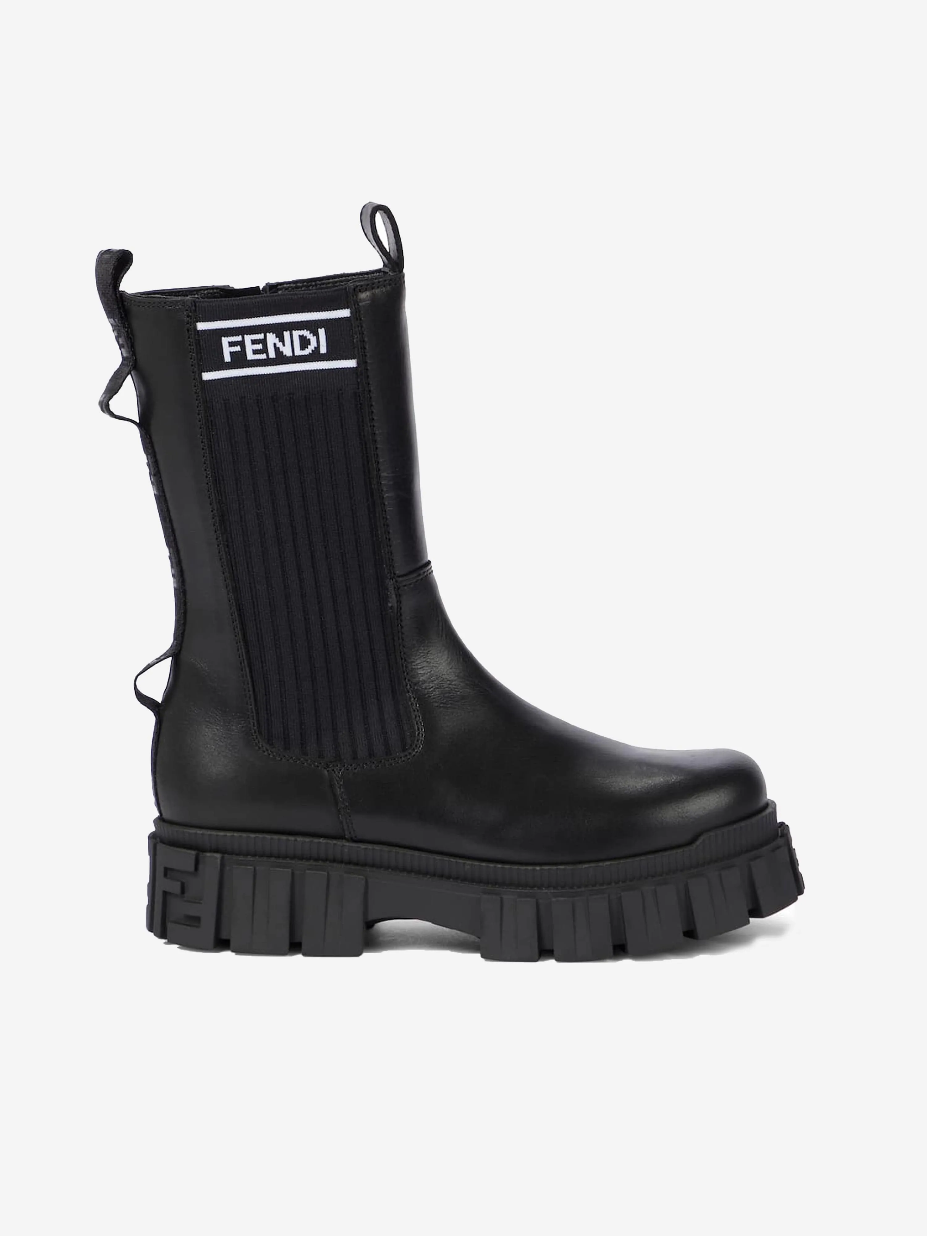 Bottes motardes en cuir Fendi Girls à logo volumineux