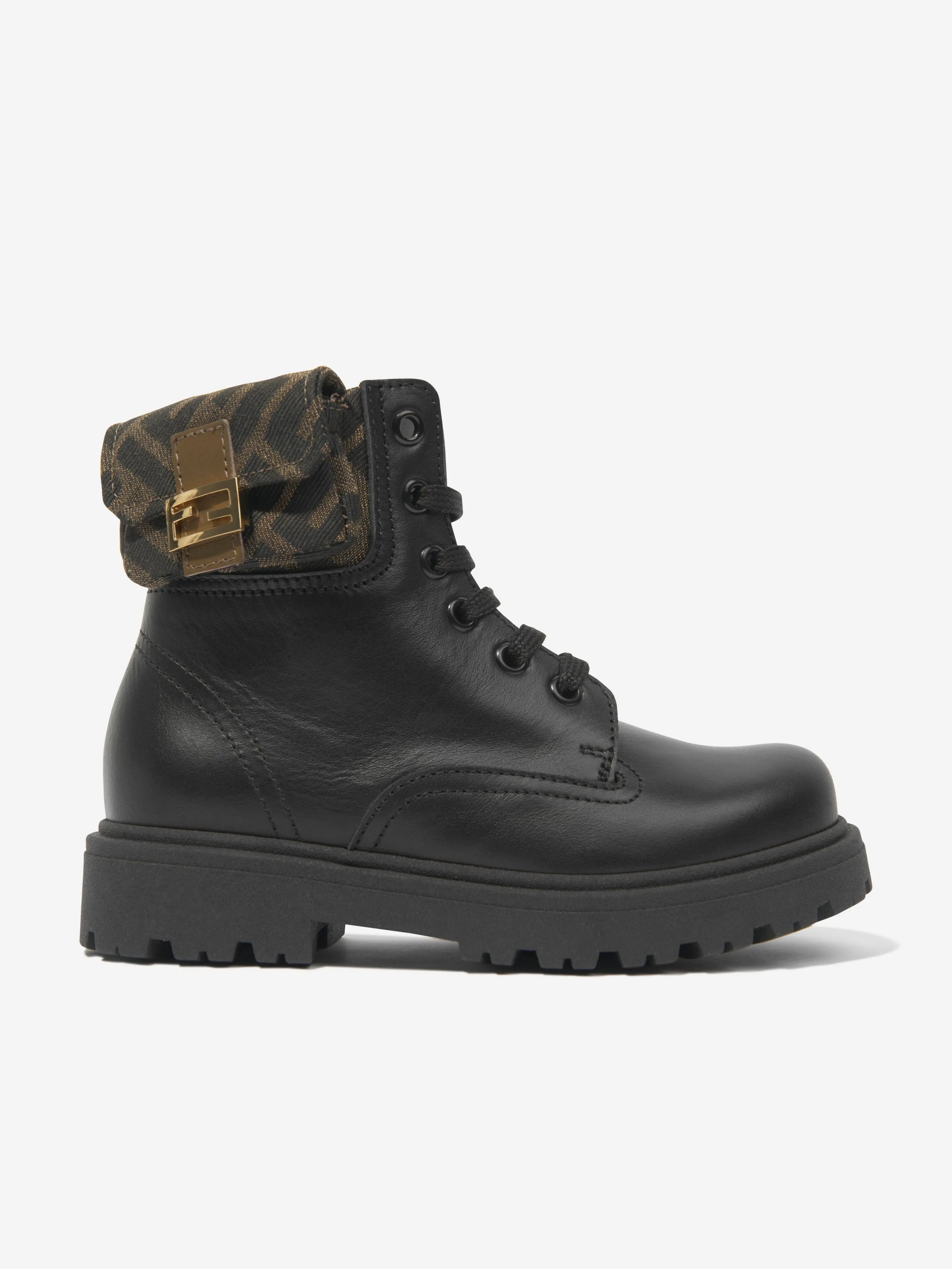 Bottes motard en cuir Baguette Fendi Kids en noir