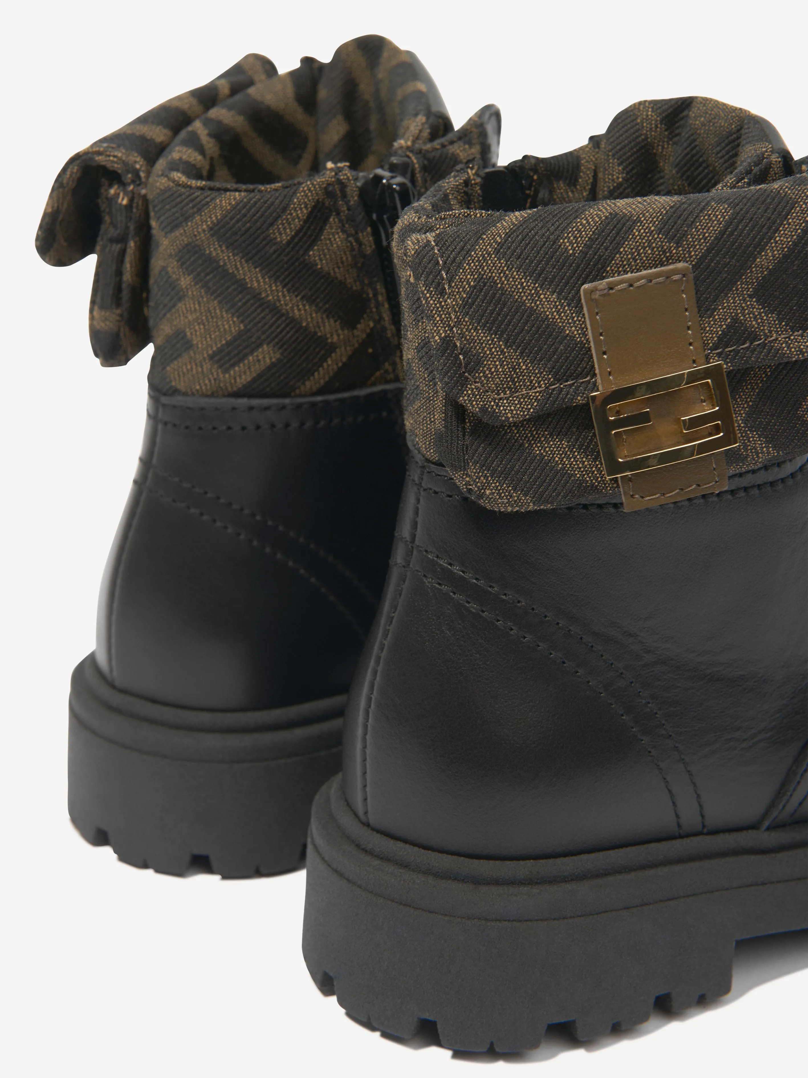 Bottes motard en cuir Baguette Fendi Kids en noir