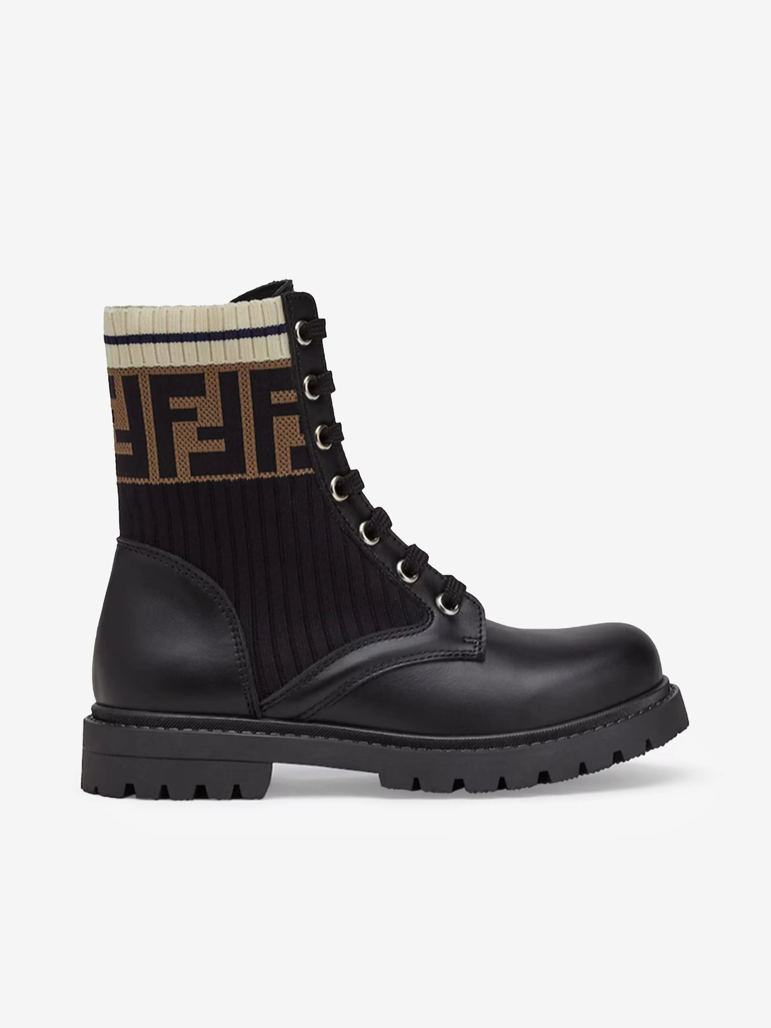 Bottes motard Fendi Kids en cuir avec logo FF en noir