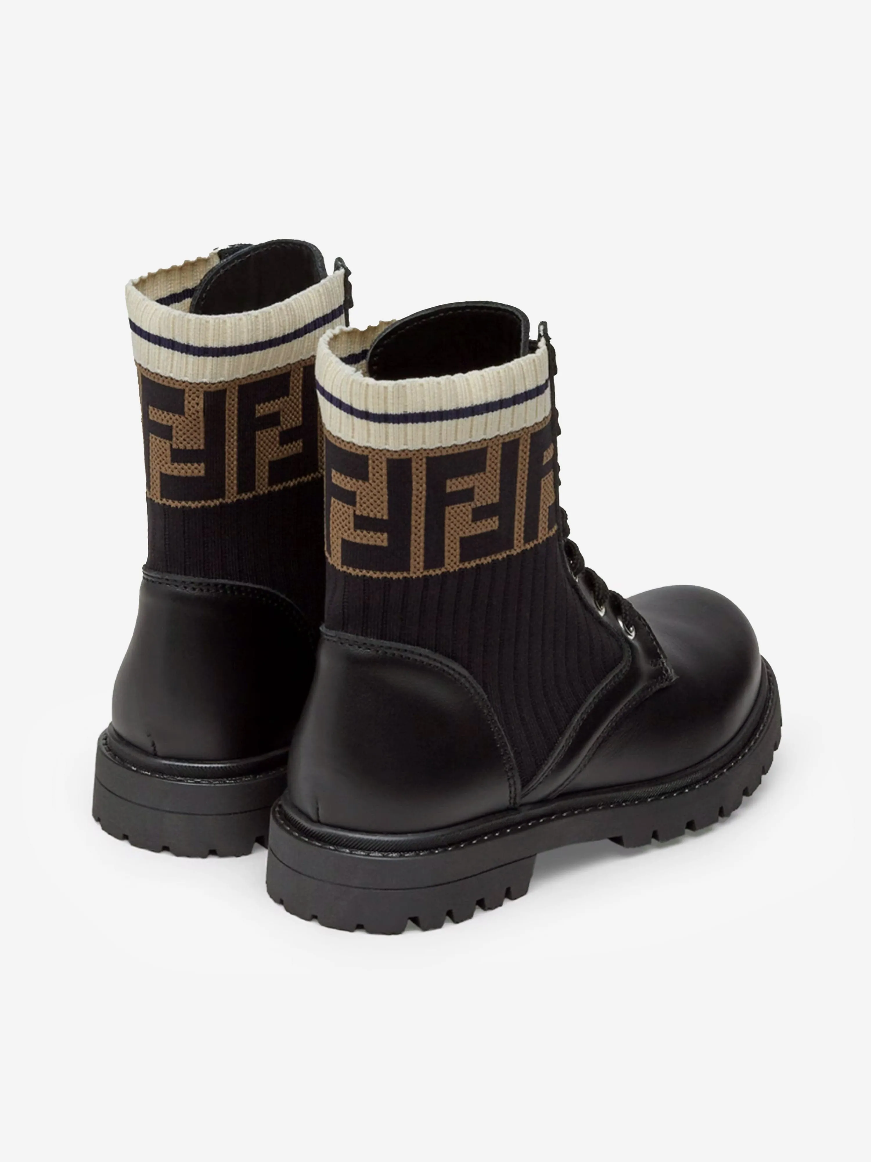 Bottes motard Fendi Kids en cuir avec logo FF en noir