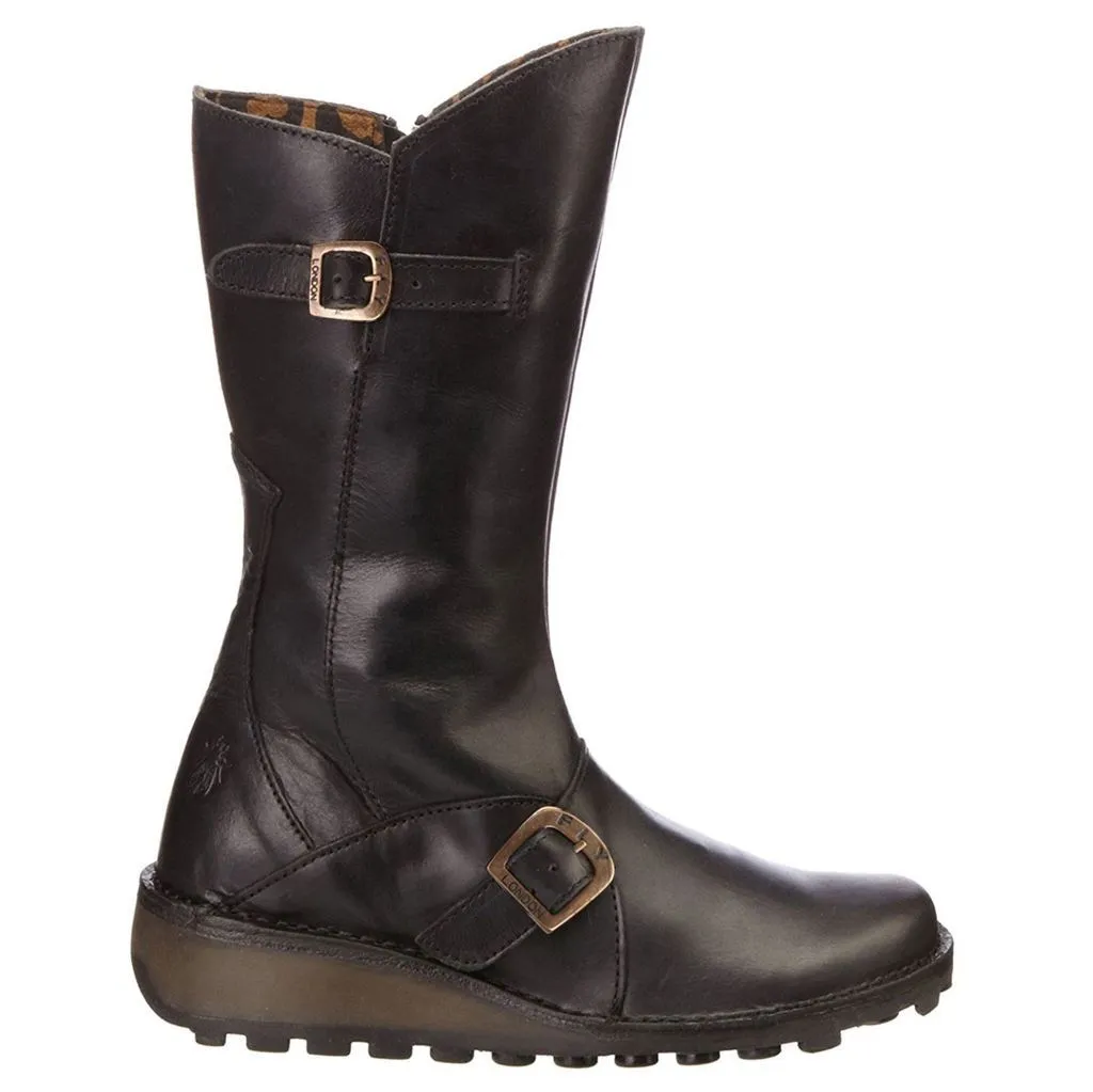 Bottes Femme Fly London MES en Cuir à Fermeture Éclair Mi-Mollet