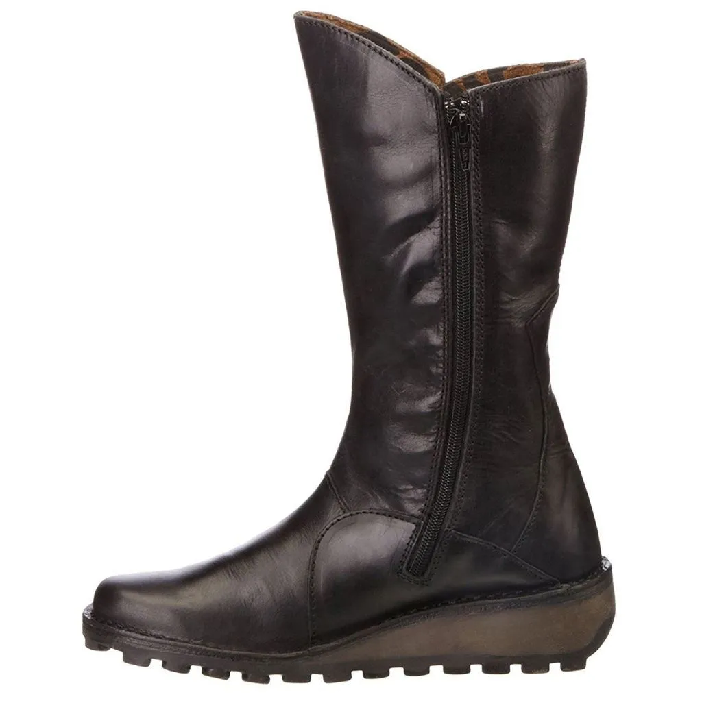Bottes Femme Fly London MES en Cuir à Fermeture Éclair Mi-Mollet