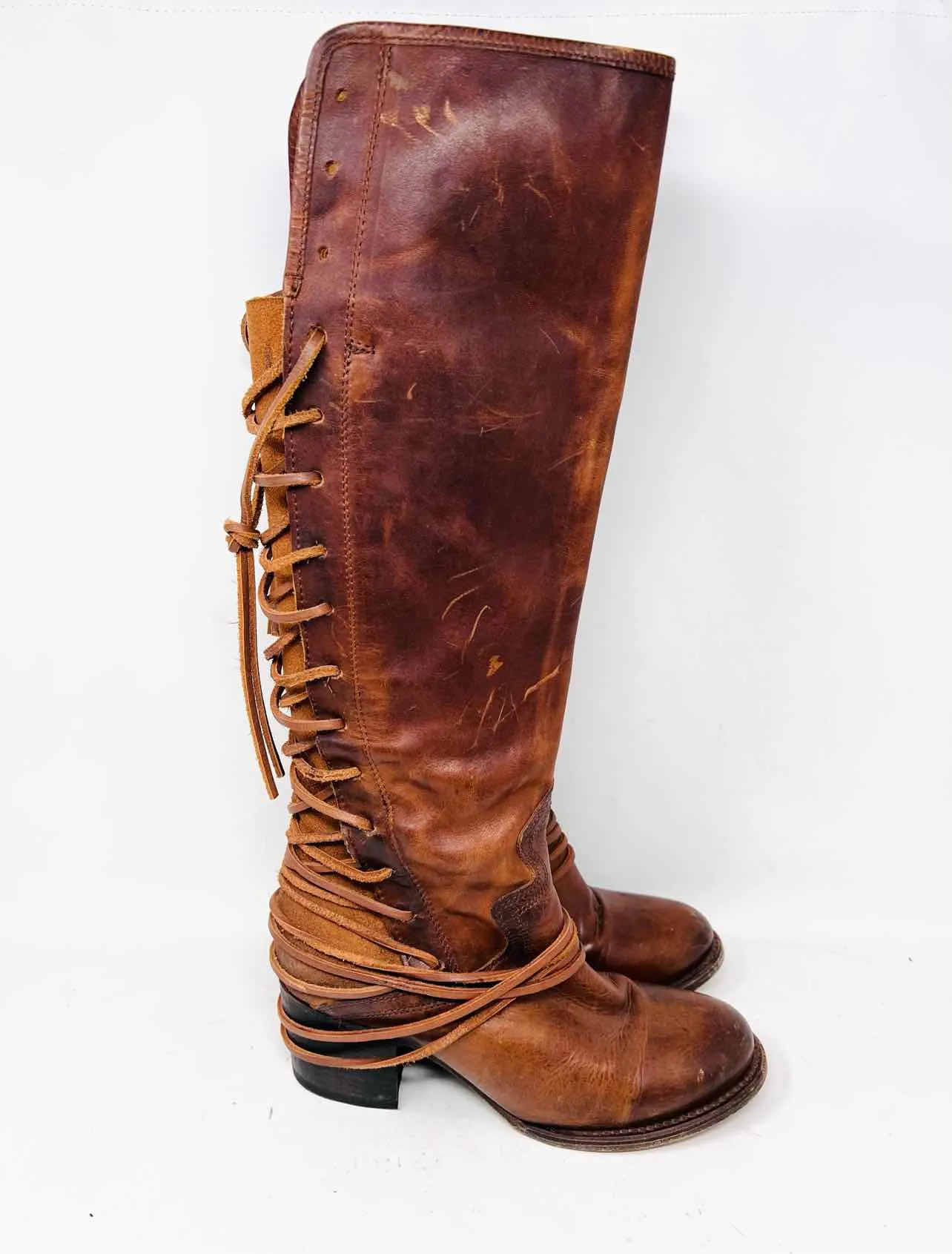 Chaussures Bottes en Cuir Lacées Marron Freebird Taille 9 État Tel Quel