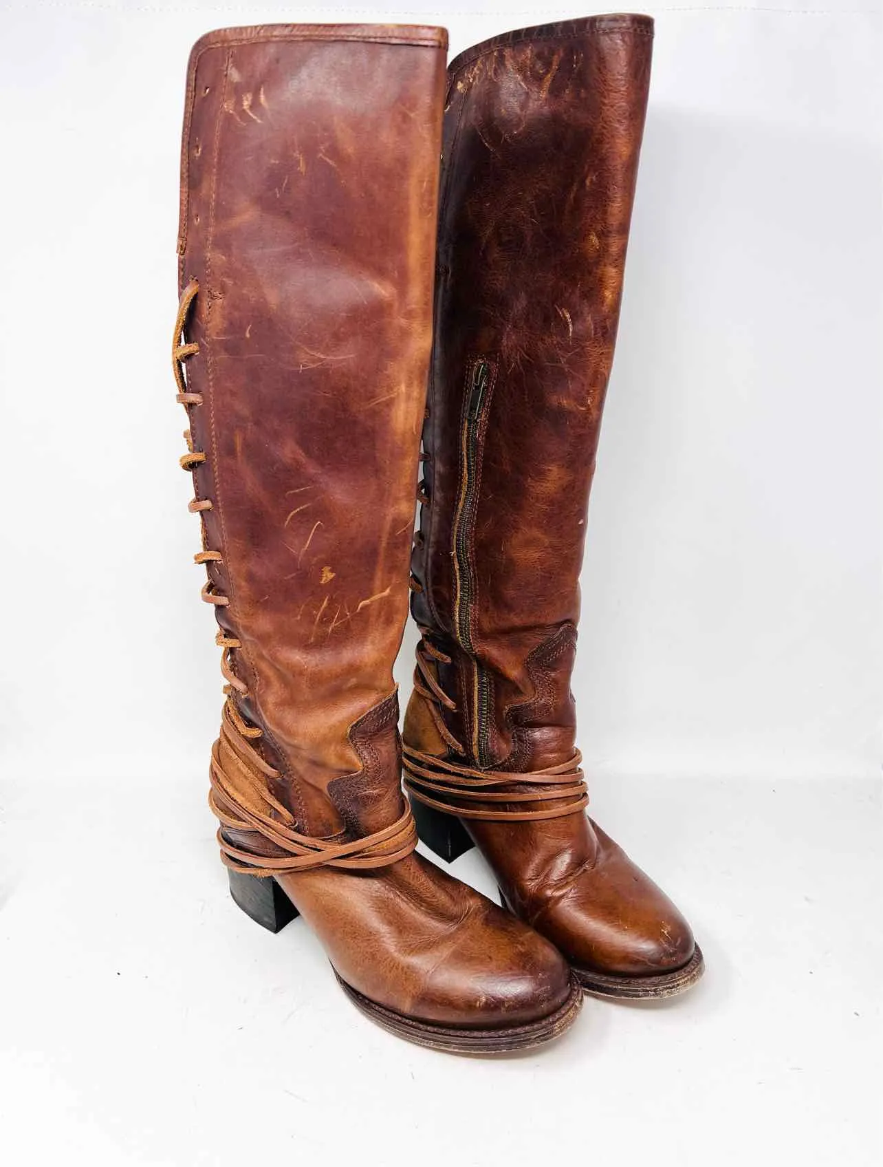 Chaussures Bottes en Cuir Lacées Marron Freebird Taille 9 État Tel Quel