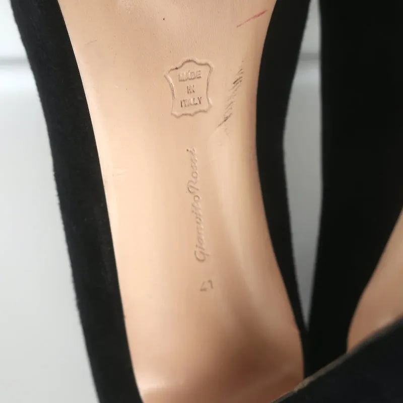 Bottes Gianvito Rossi Imperia à boutons en daim noir taille 41 avec talons et bout ouvert