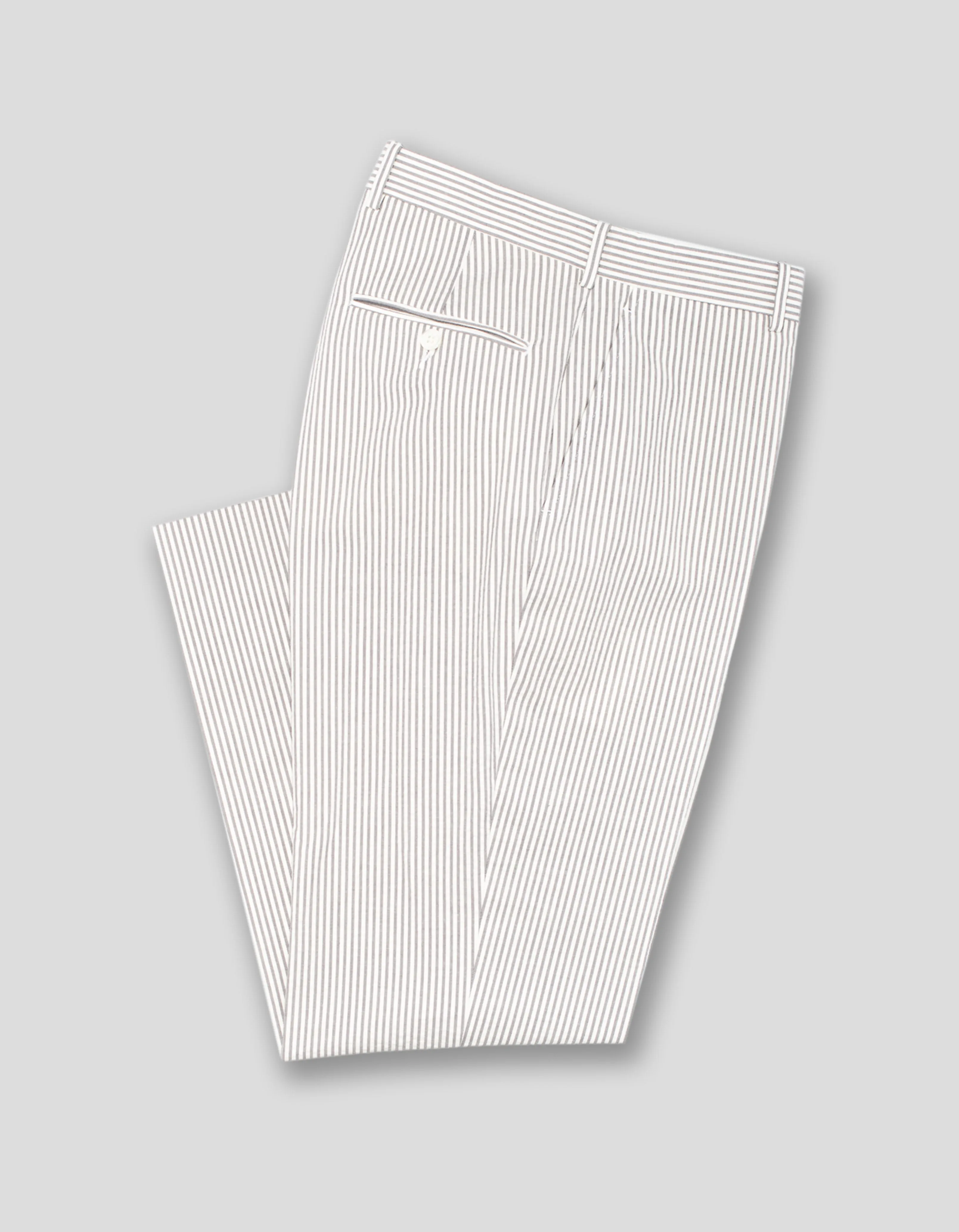 PANTALON EN SEERSUCKER GRIS/BLANC - COUPE CLASSIQUE