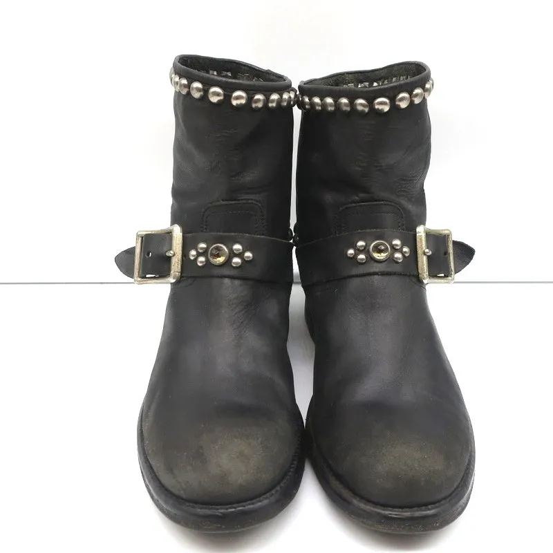 HTC Hollywood Trading Company Bottes de motard cloutées en cuir noir Taille 38