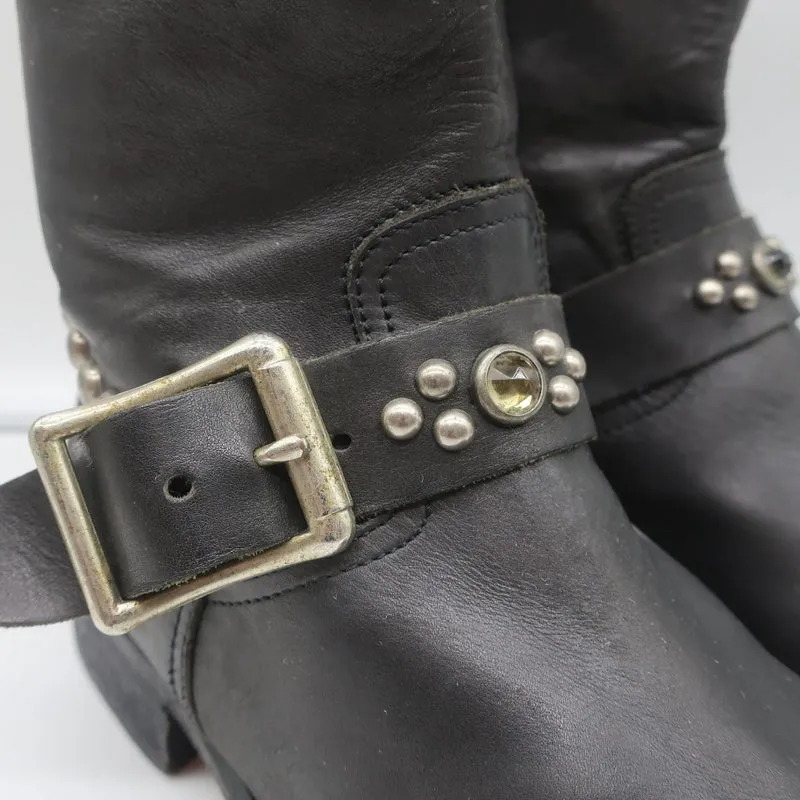 HTC Hollywood Trading Company Bottes de motard cloutées en cuir noir Taille 38
