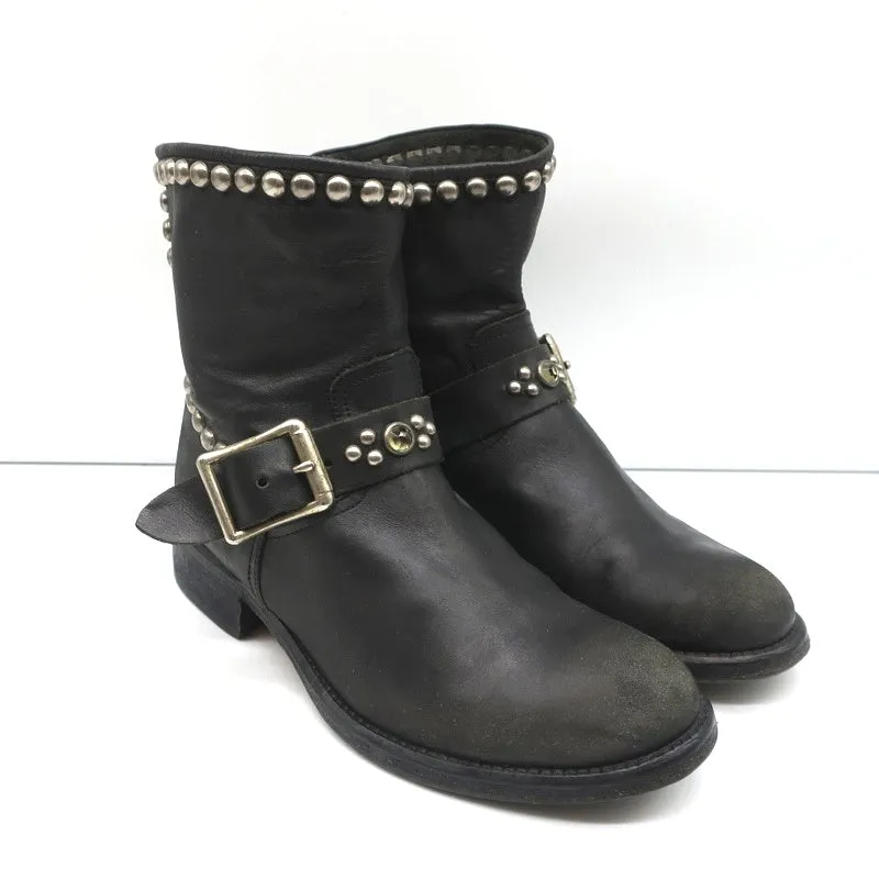 HTC Hollywood Trading Company Bottes de motard cloutées en cuir noir Taille 38