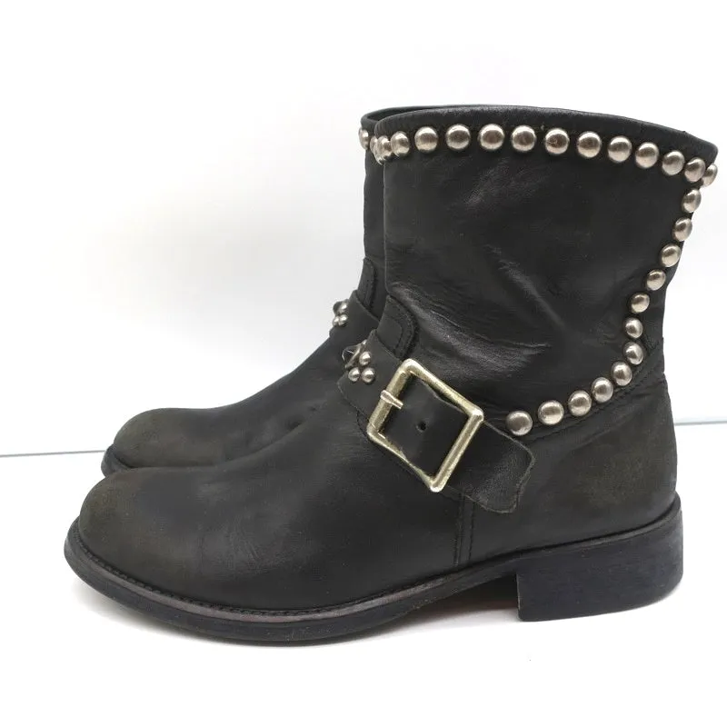 HTC Hollywood Trading Company Bottes de motard cloutées en cuir noir Taille 38
