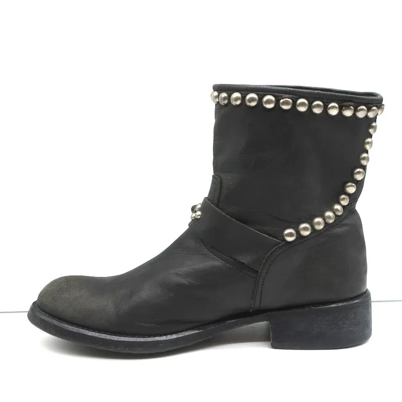 HTC Hollywood Trading Company Bottes de motard cloutées en cuir noir Taille 38