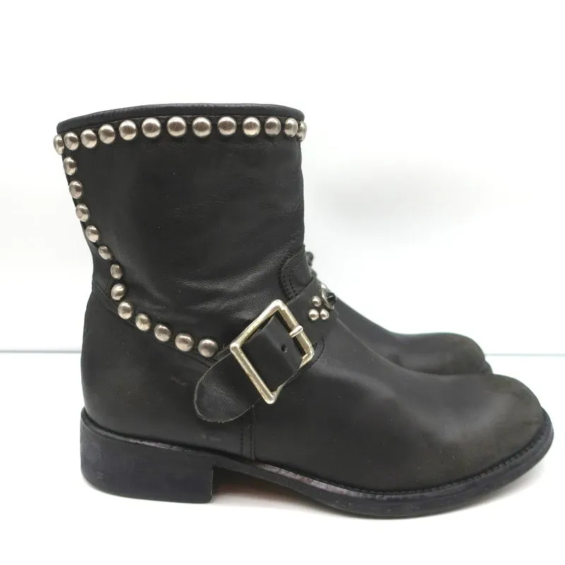 HTC Hollywood Trading Company Bottes de motard cloutées en cuir noir Taille 38