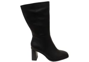 Hush Puppies Patron Womens Leather Heeled Mid Calf Black Boots Hush Puppies Shoes