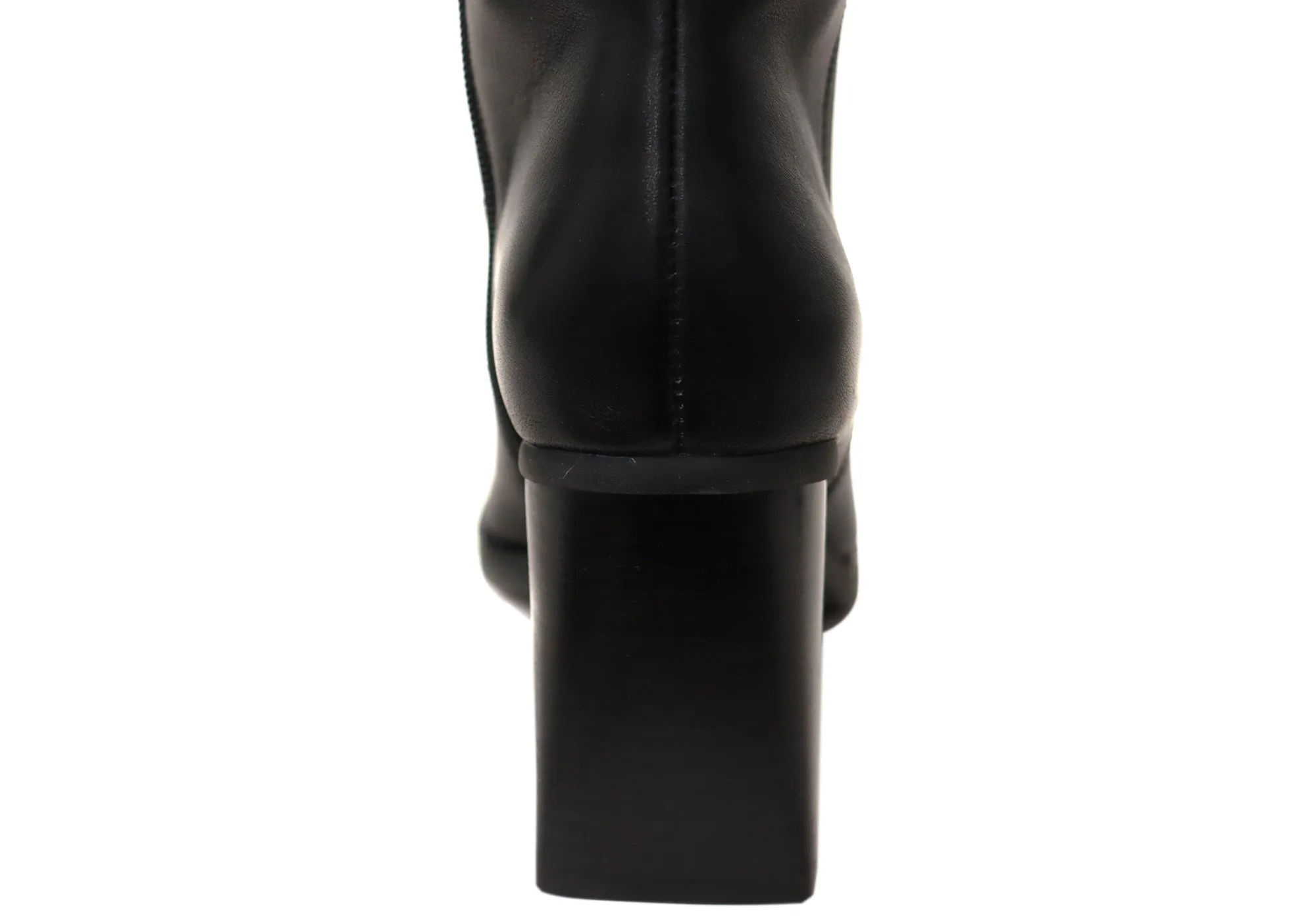 Bottes Femme Hush Puppies Patron en Cuir à Talon Mi-Mollet Noir Chaussures Hush Puppies