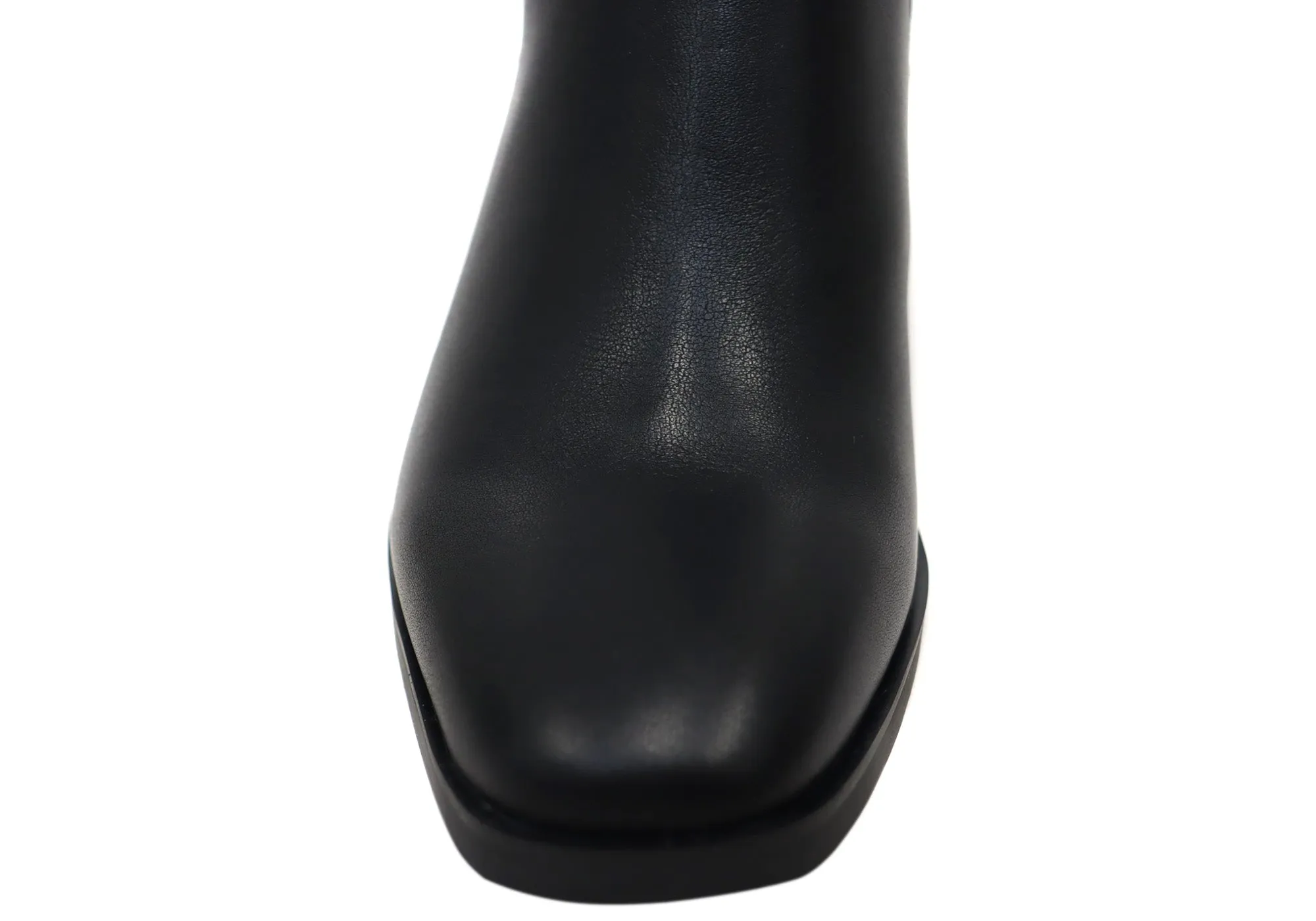 Bottes Femme Hush Puppies Patron en Cuir à Talon Mi-Mollet Noir Chaussures Hush Puppies