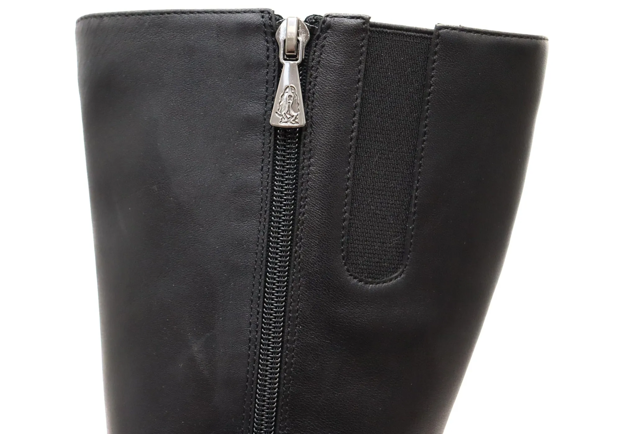 Bottes Femme Hush Puppies Patron en Cuir à Talon Mi-Mollet Noir Chaussures Hush Puppies