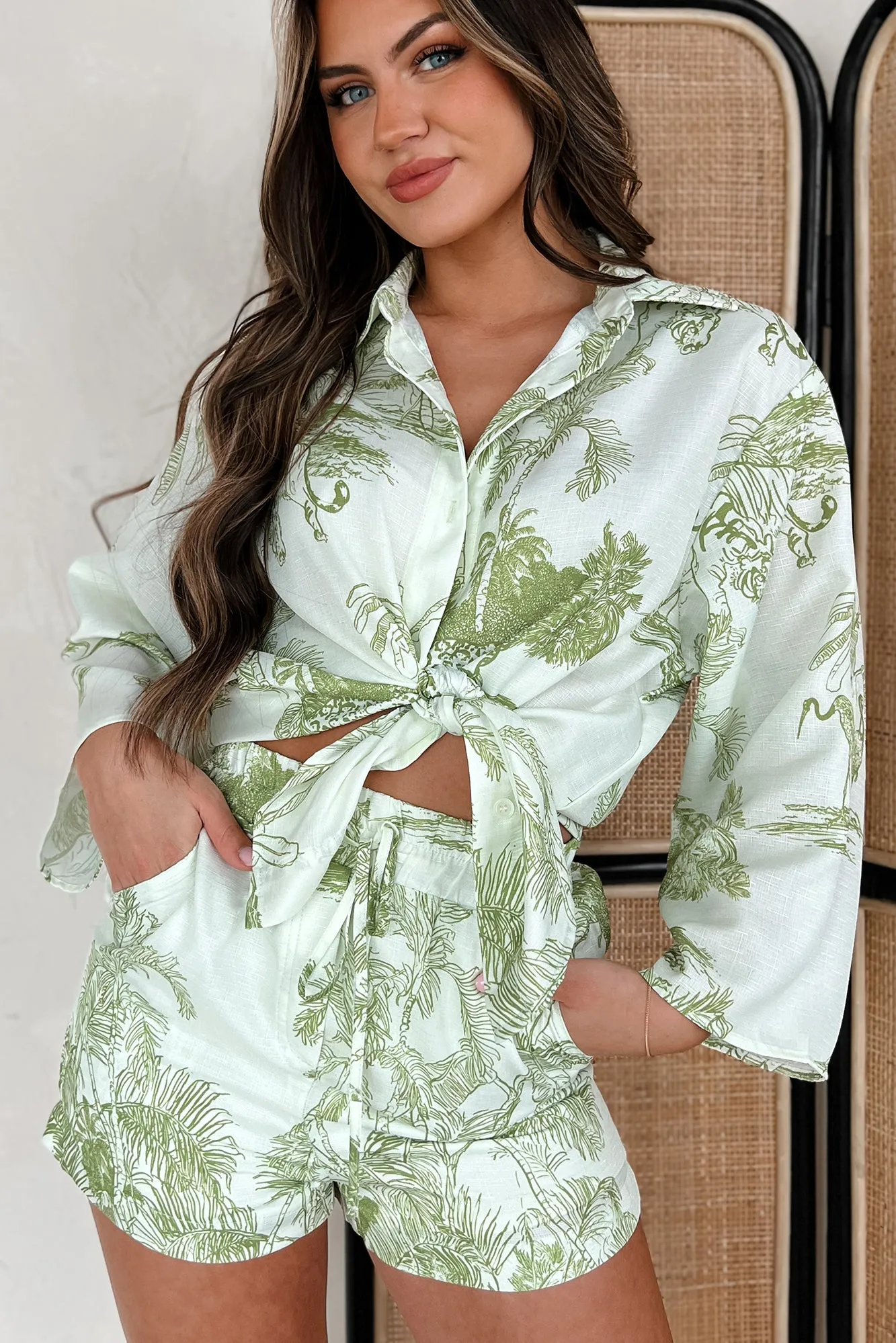 Ensemble deux pièces imprimé tropical Indisponible (Ivoire/Vert clair)
