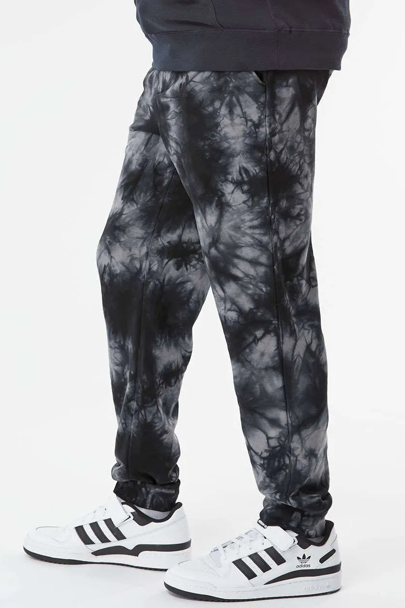 Pantalon de survêtement en polaire tie-dye pour hommes avec poches - Noir