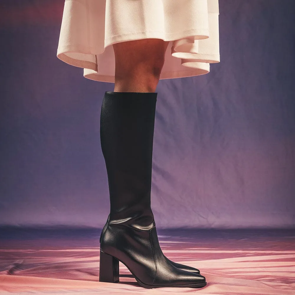 Bottes vegan hautes à talons en cuir pomme pour femmes Iona | Noir
