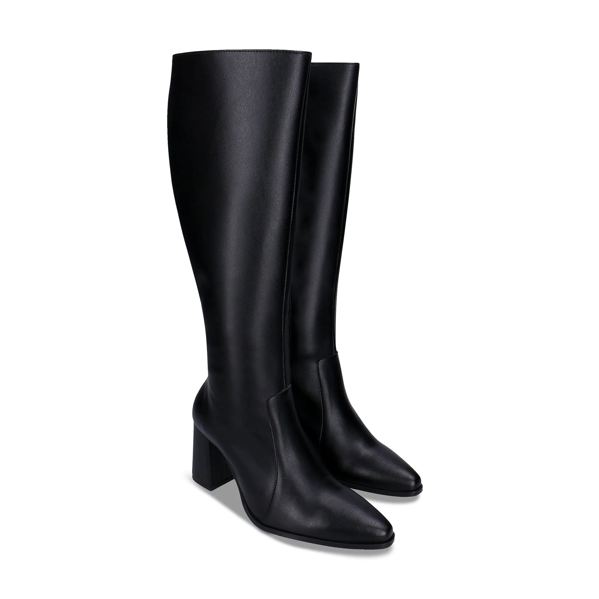 Bottes vegan hautes à talons en cuir pomme pour femmes Iona | Noir