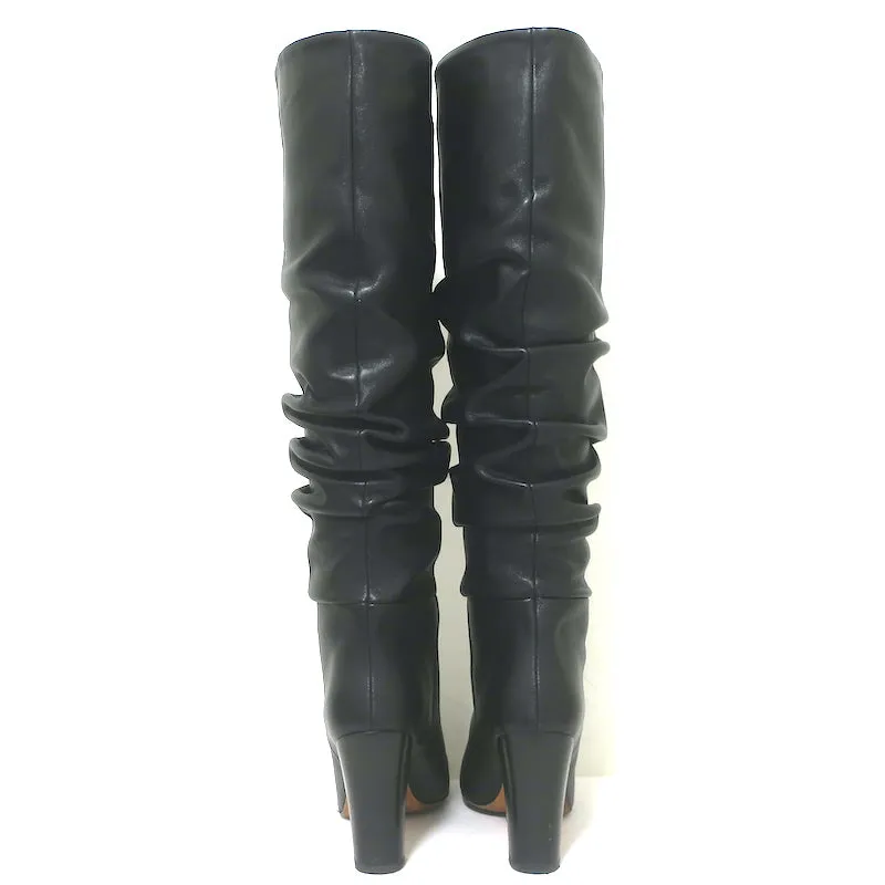 Bottes hautes en cuir ruché IRO noires taille 37