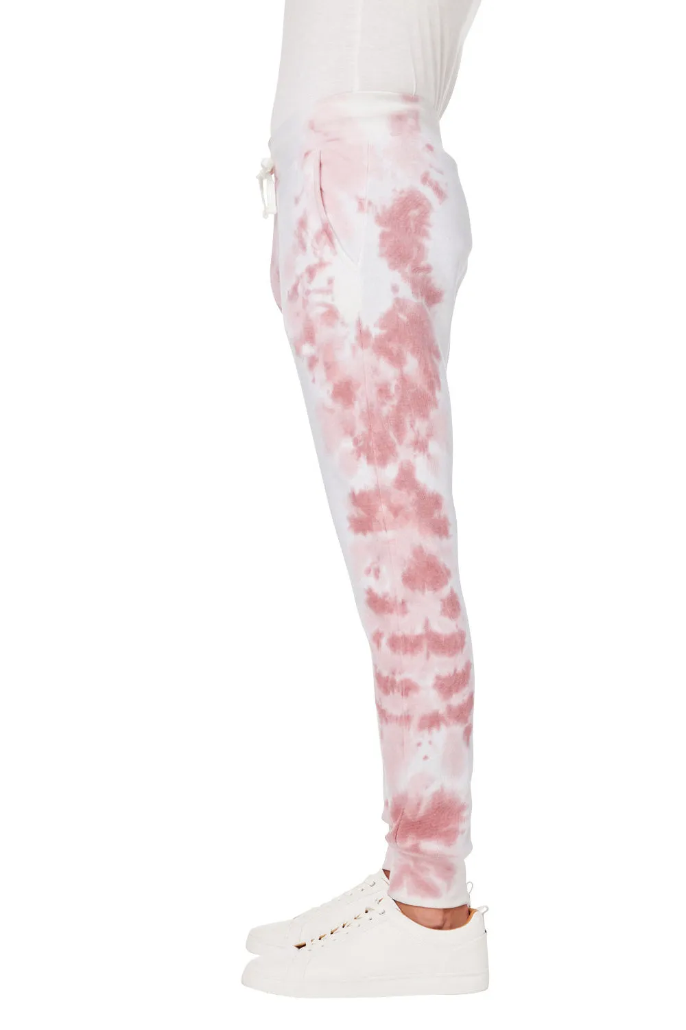 J America Pantalon de jogging en polaire tie-dye pour hommes avec poches - Rose poussiéreux
