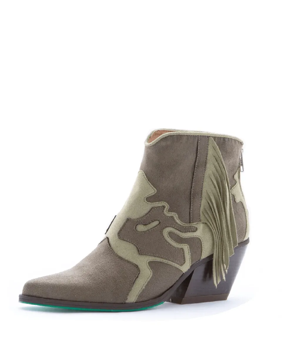 Bottes cowboy à la cheville en daim vegan Jane | Vert militaire