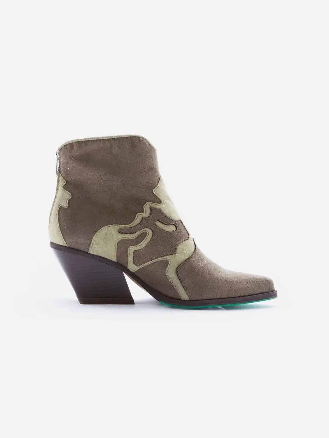 Bottes cowboy à la cheville en daim vegan Jane | Vert militaire
