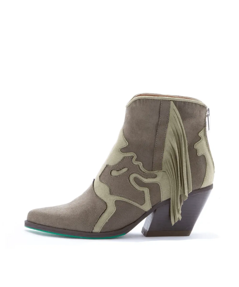 Bottes cowboy à la cheville en daim vegan Jane | Vert militaire