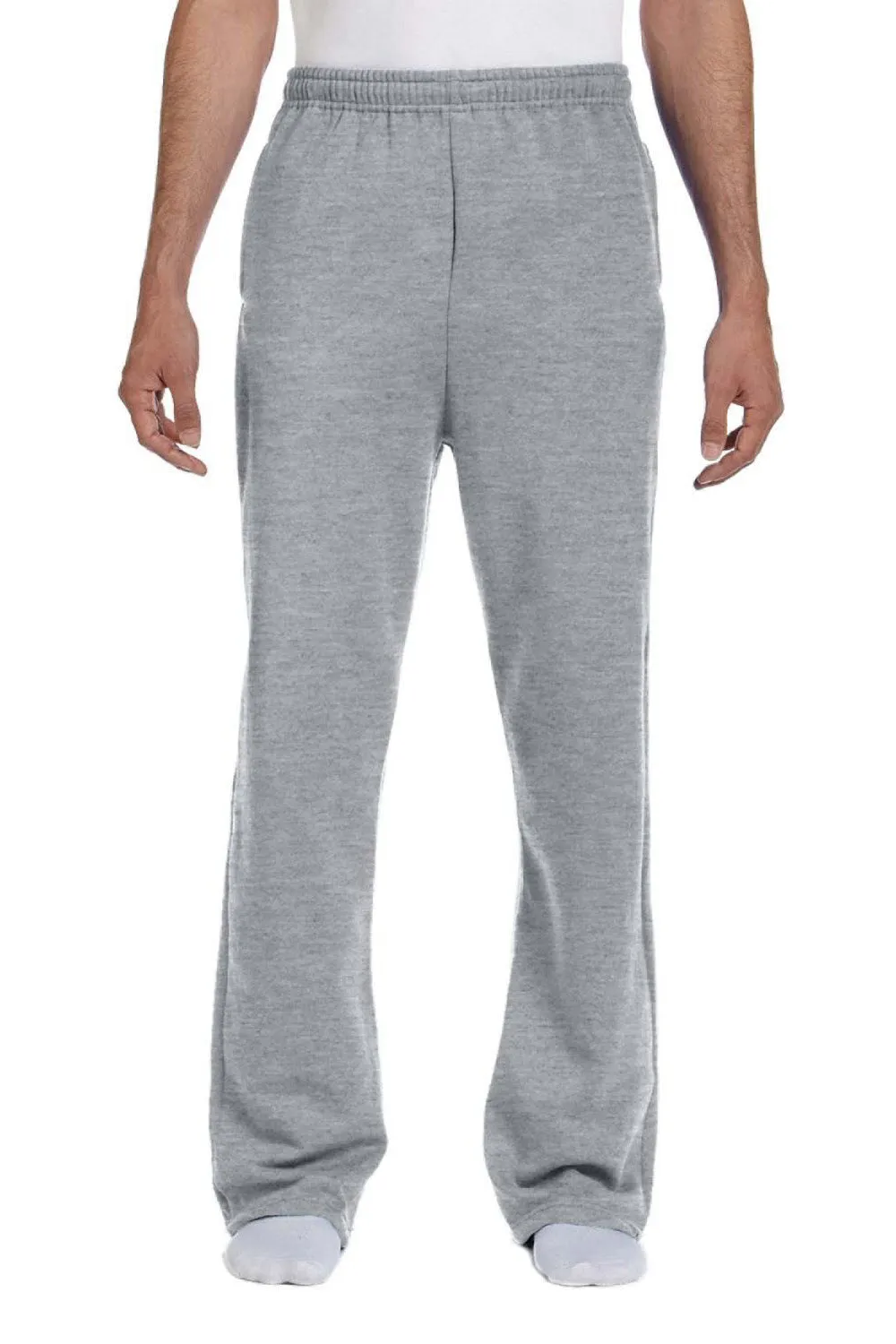 Pantalon de survêtement pour hommes Jerzees NuBlend résistant aux boulochages avec poches et bas ouvert - Gris chiné