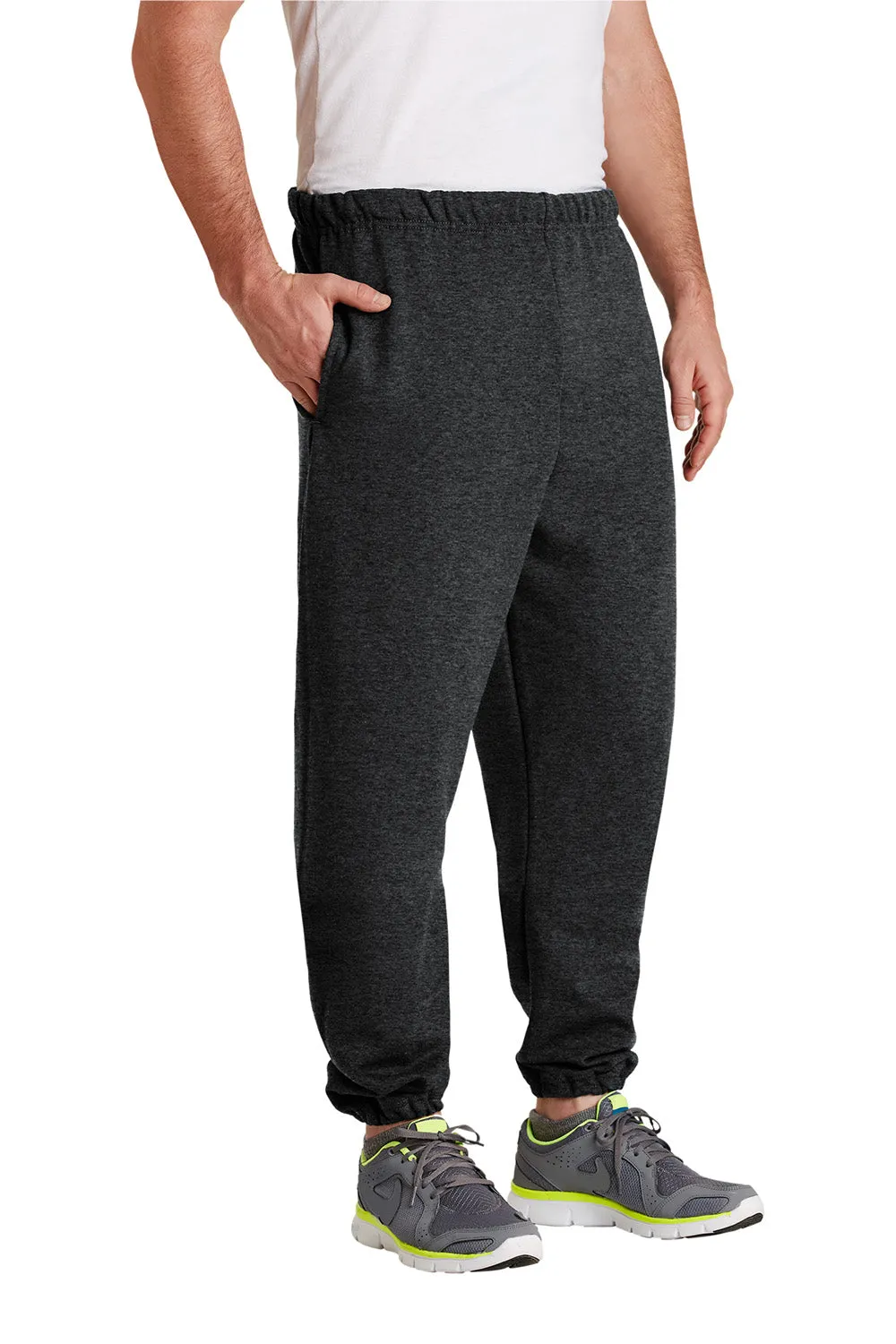 Pantalon de survêtement pour hommes Jerzees Super Sweats NuBlend résistant aux boules de pilous avec poches - Noir chiné