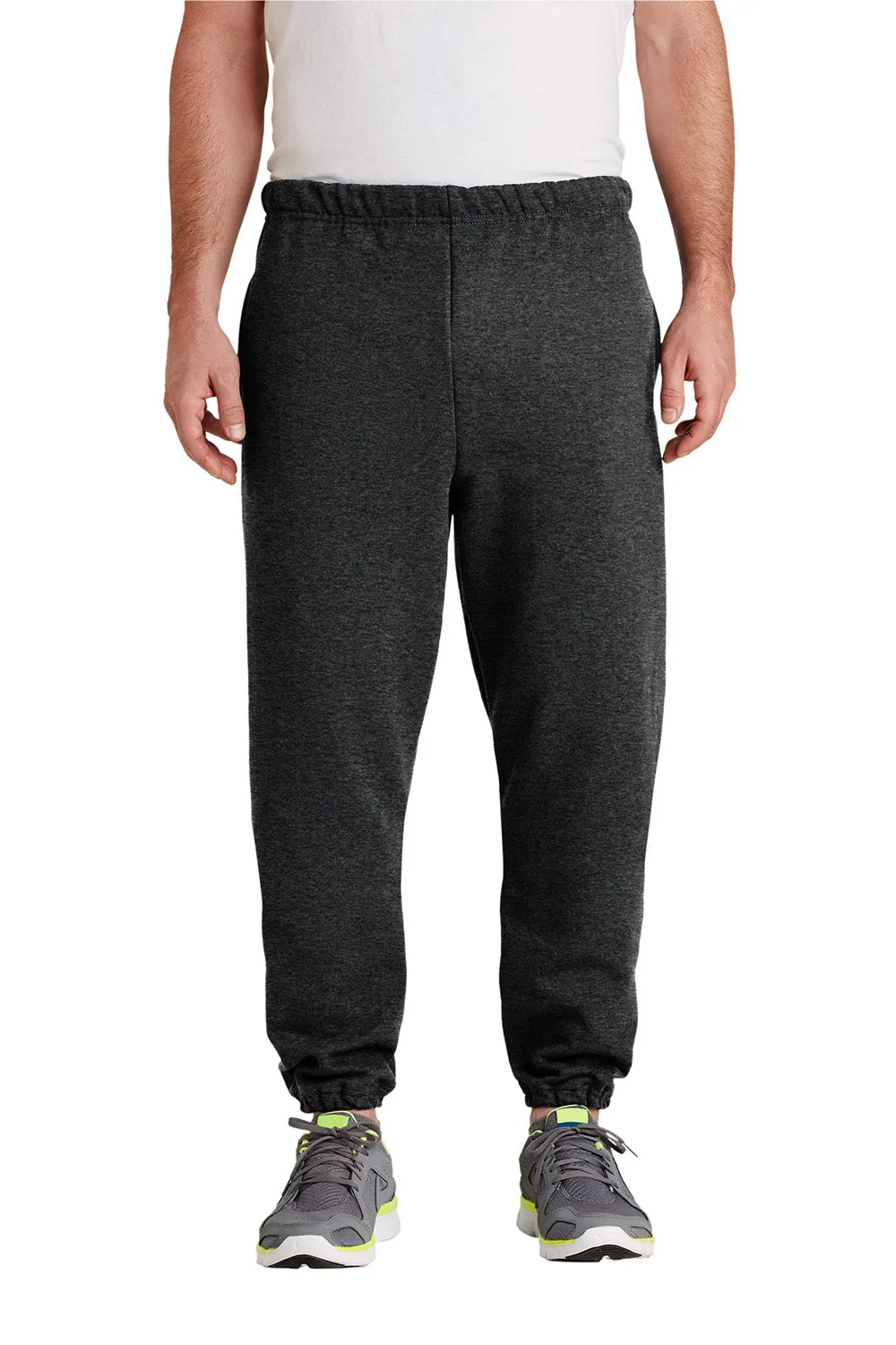 Pantalon de survêtement pour hommes Jerzees Super Sweats NuBlend résistant aux boules de pilous avec poches - Noir chiné
