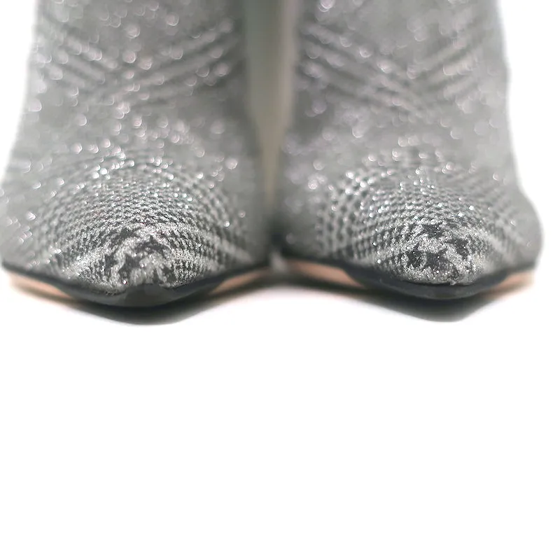 Bottes hautes Jimmy Choo Mavis 100 pailletées à carreaux Prince de Galles argenté taille 38.5
