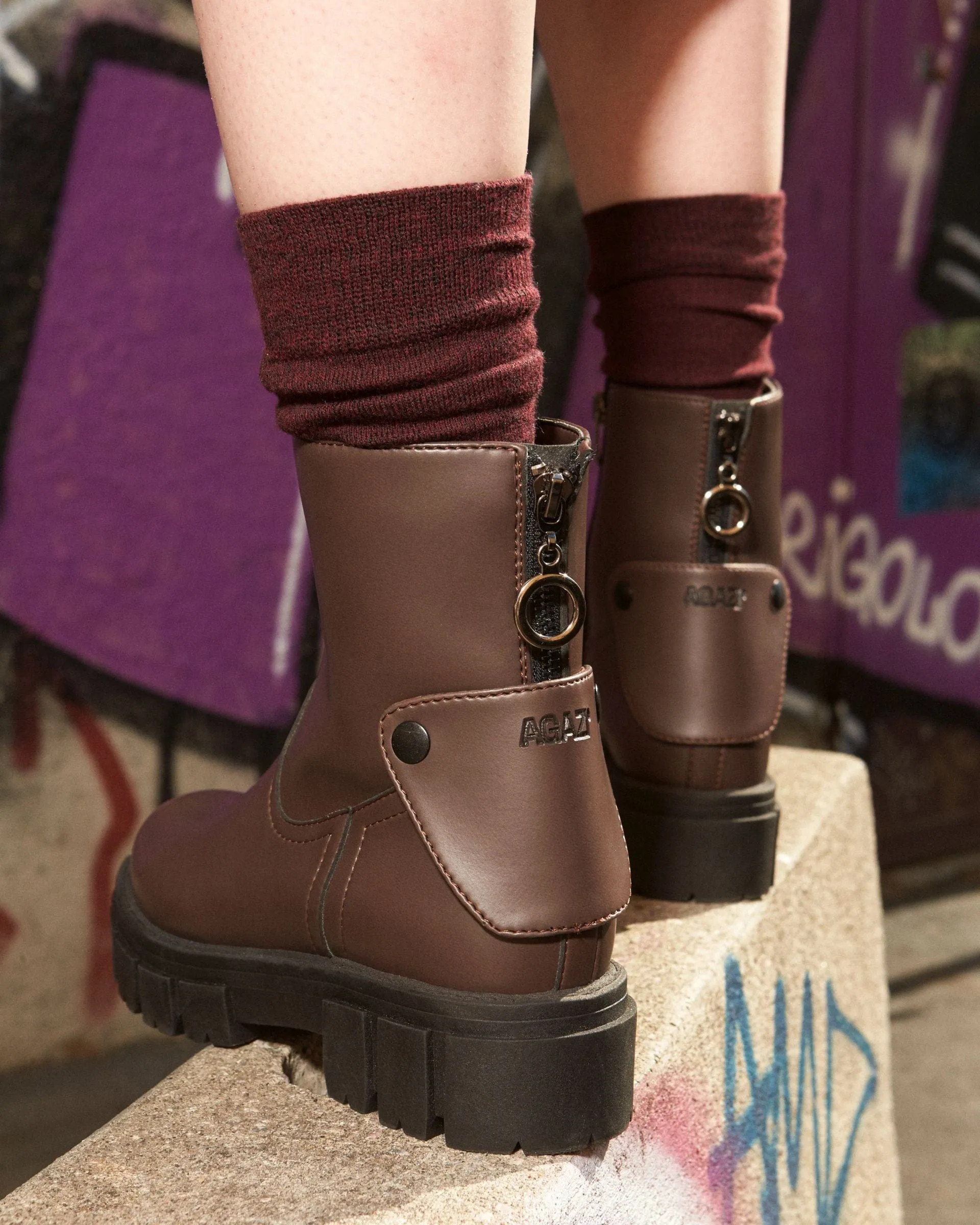 Bottes en cuir végan pomme Kama | Chocolat