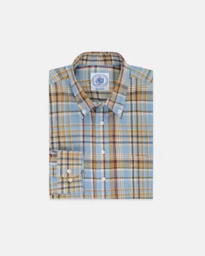 LINEN/COTTON LONG SLEEVE SHIRT - LIGHT BLUE CHECK