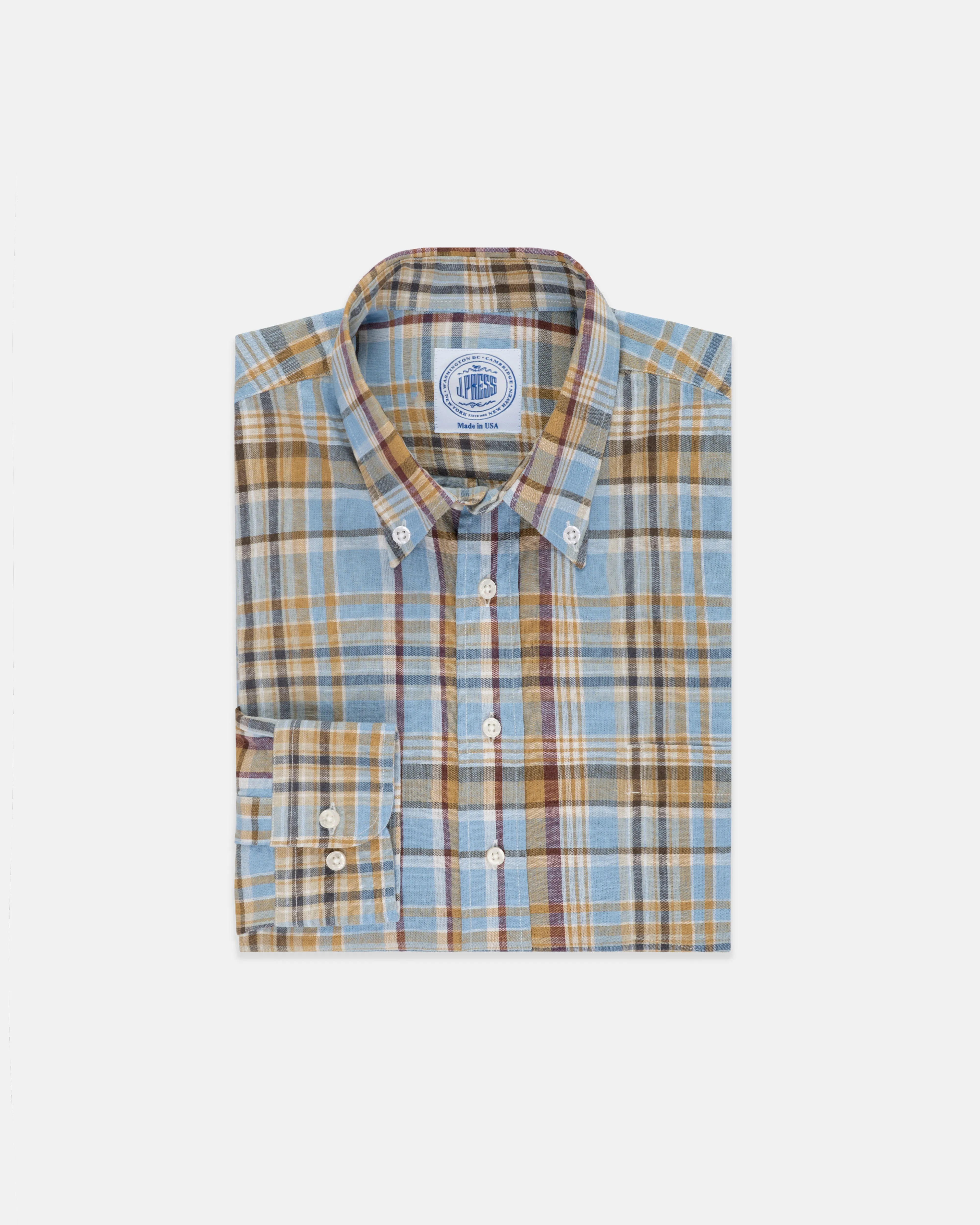 CHEMISE MANCHES LONGUES LIN/COTON - VICHY BLEU CLAIR