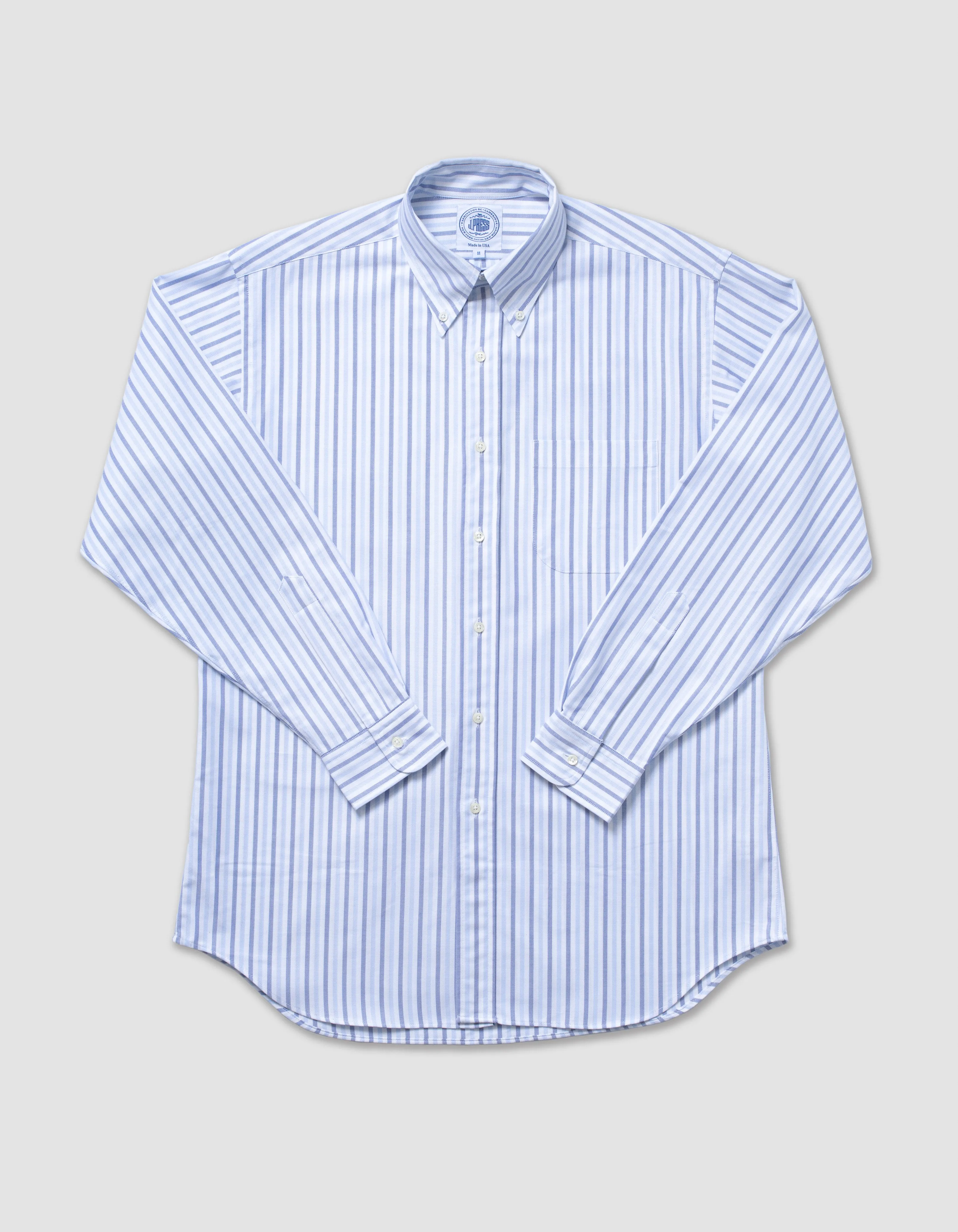 CHEMISE OXFORD À MANCHES LONGUES RAYURES ÉPAISES - BLEU/BLEU CLAIR