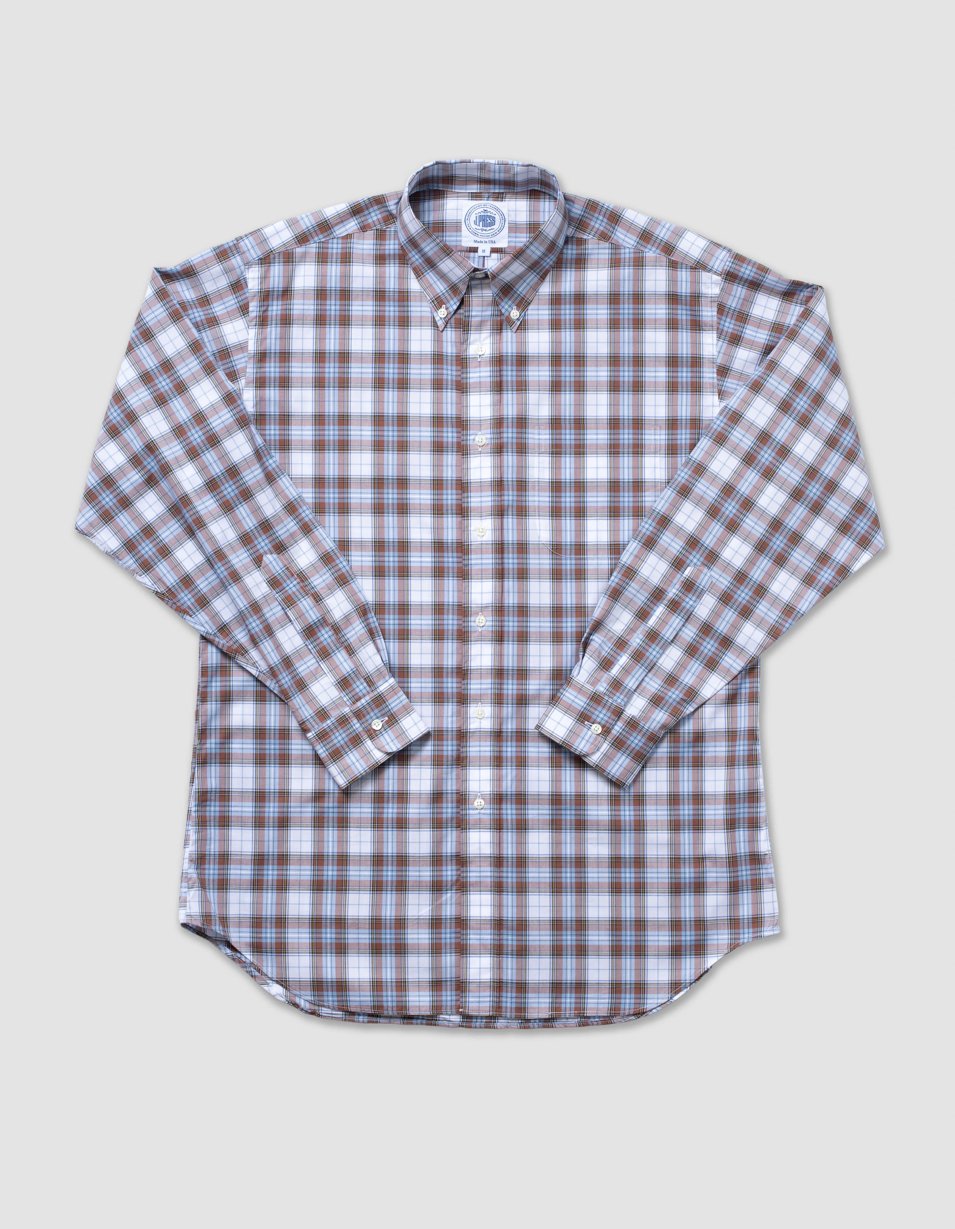 CHEMISE À MANCHES LONGUES EN TISSU ÉCOSSAIS - ÉCOSSAIS MARRON / BLEU CLAIR