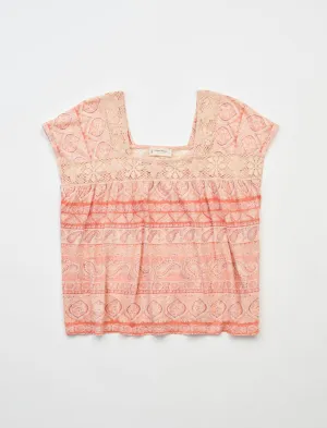 Lucky Brand Square Neck Printed Beach Tee Peach Multi Lucky Brand