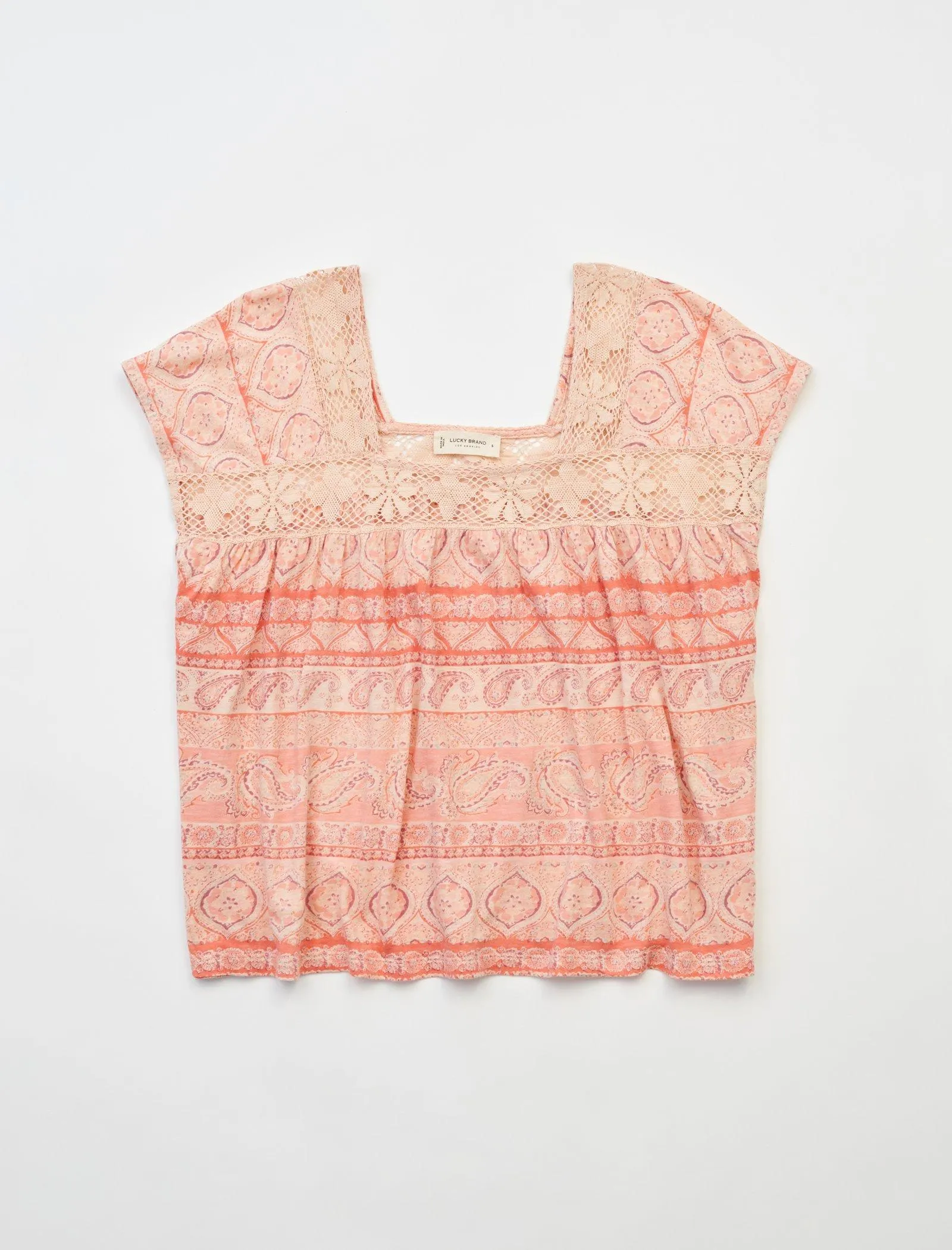 Lucky Brand T-shirt de plage imprimé à col carré Peach Multi Lucky Brand
