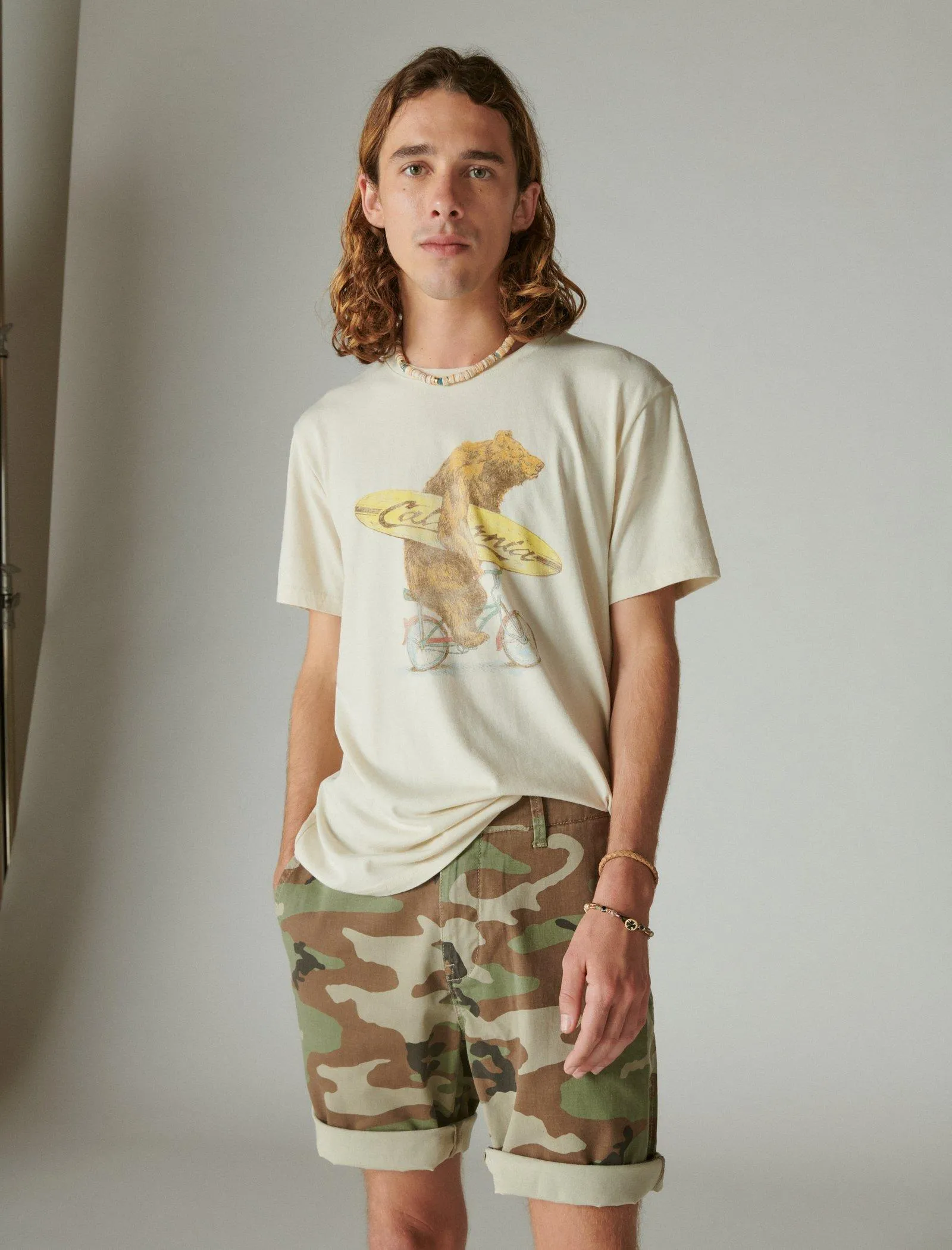 T-shirt Lucky Brand Surf Bear Bouleau argenté Lucky Brand
