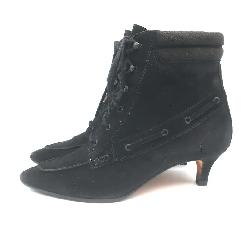 Bottes à lacets Manolo Blahnik en daim noir pointure 38.5 bout pointu petit talon