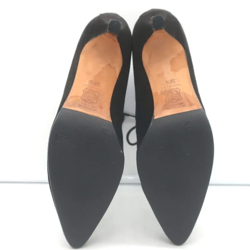 Bottes à lacets Manolo Blahnik en daim noir pointure 38.5 bout pointu petit talon