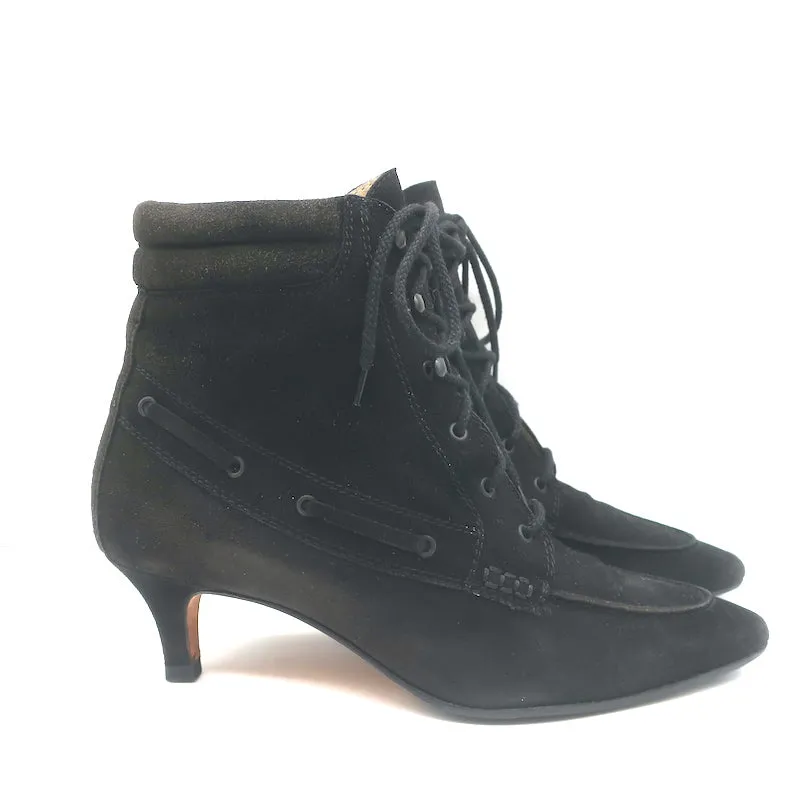 Bottes à lacets Manolo Blahnik en daim noir pointure 38.5 bout pointu petit talon