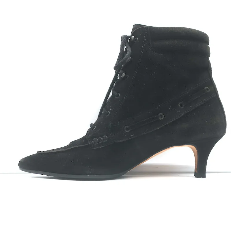 Bottes à lacets Manolo Blahnik en daim noir pointure 38.5 bout pointu petit talon