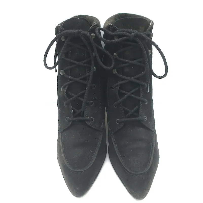 Bottes à lacets Manolo Blahnik en daim noir pointure 38.5 bout pointu petit talon